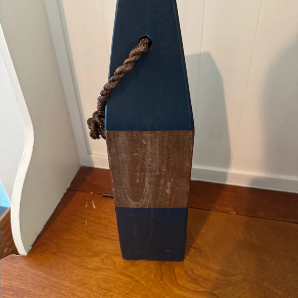 Pottery Barn Heavy Wood Buoy – 15” Navy & Dark Wood | EUC